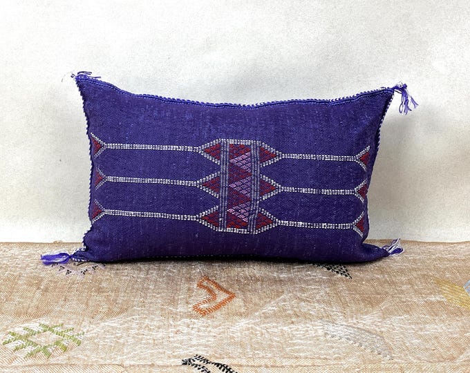 Moroccan Cactus Silk Pillow, Handmade with Berber Patterns, Purple, Eco-Friendly Home Decor