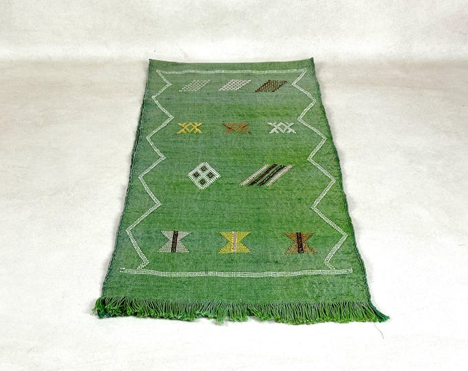 light green Moroccan Rug, Cactus Silk Rug, Wall Tapestry Rug, Small Accent Rug, Boho Deco