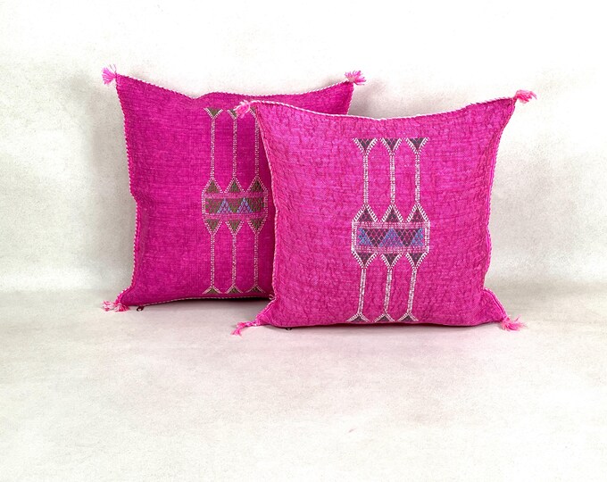 Arab Cactus Silk Pillow | Moroccan Handmade Boho Cushion | Decorative Throw Pillow Cover