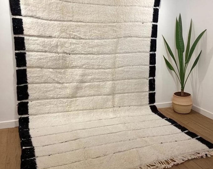 Handwoven Moroccan Rug – Black and White Wool Carpet – Geometric Berber Boho Design – Custom Handmade Area Rug