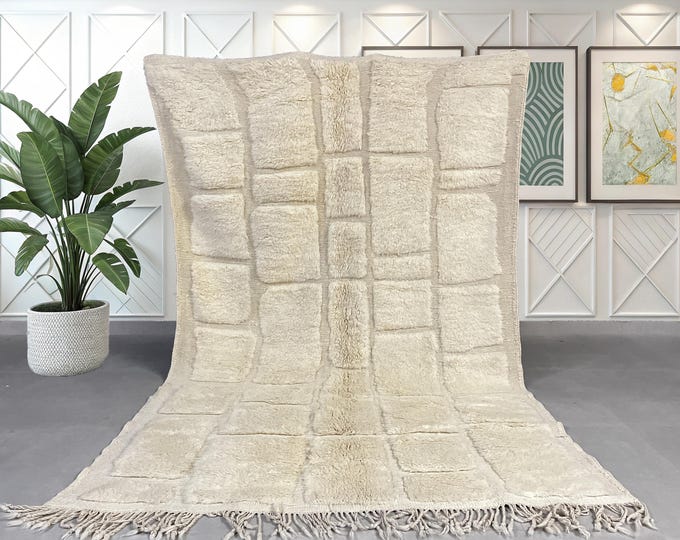 Unique Mrirt Rug - Hand-Knotted Moroccan Wool Rug - White Geometric Design - 50% OFF - FREE SHIPPING