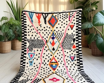 Marokański dywan, ręcznie robiony wełniany dywan, kolorowy dywan berberyjski, plemienny dywan boho, geometryczny dywan marokański, eklektyczny wełniany dywan