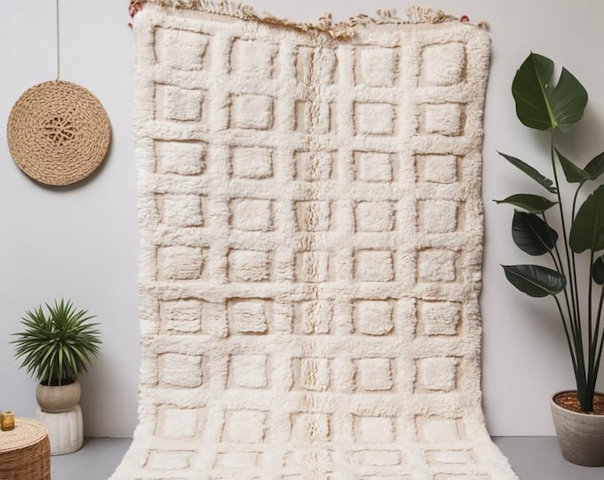 Authentic Moroccan Wool Rug – Handmade Berber Carpet – Custom Beni Ourain Style – Modern Boho Shag Rug for Cozy Home Decor