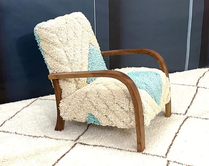 Timeless Elegance Handcrafted Mid-Century Modern Armchair with Retro Lounge Charm, Vintage Relaxation in Moroccan Wood Style, A Perfect Gift