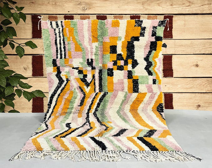 Beni Ourain Rug 202x256 cm | 6.6x8.4 ft | Handwoven Multicolor Wool Berber Rug | Moroccan Carpet | Boho & Modern Deco