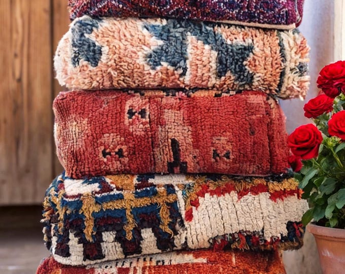 kilim pouf, Multi Color Moroccan pouf, vintage pouf, Beni ouarain pouf, square pouf, outdoor kilm pouf, Yoga meditation, ottoman pouf