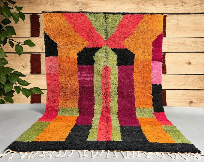 Colorful Moroccan Beni Ourain Rug – 6x9 FT | Handmade Wool Tufted Rug | Boho Wall Art & Home Decor