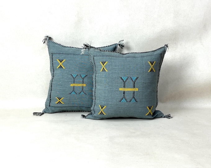 Arab Cactus Silk Pillow | Moroccan Handmade Boho Cushion | Decorative Throw Pillow Cover