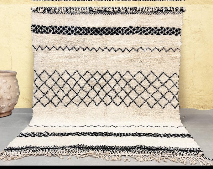 White Moroccan Rug 70% OFF - Handmade Berber Wool Carpet with Minimalist Striped Design, Handwoven Geometric Area Rug, Bohemian Rug