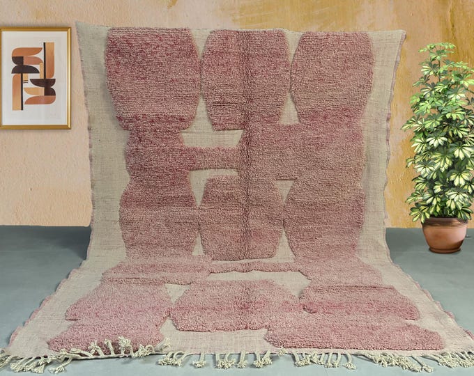 50% OFF Vintage Moroccan Wool Rug - Pink Geometric Textured Design, 1990s - Minimalist Bohemian Carpet, Beni ourain style, Area rug, berbere