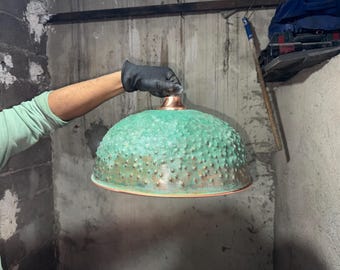 Verdigris Copper Dome Pendant Light: Turquoise Patina, Modern Kitchen Island