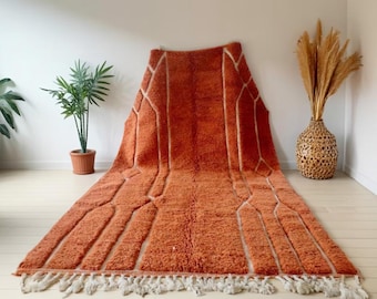 Alfombra marroquí de lana color naranja quemado – Alfombra bereber hecha a mano – Alfombra geométrica moderna – Decoración cálida y terrosa para el salón, alfombra de lana, envío gratuito