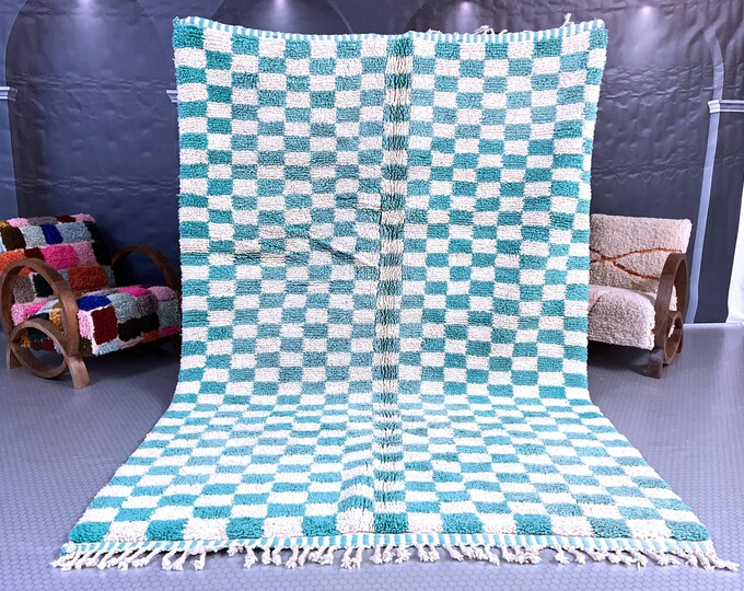 50% OFF Green checkered rug - Moroccan beni ourain carpet