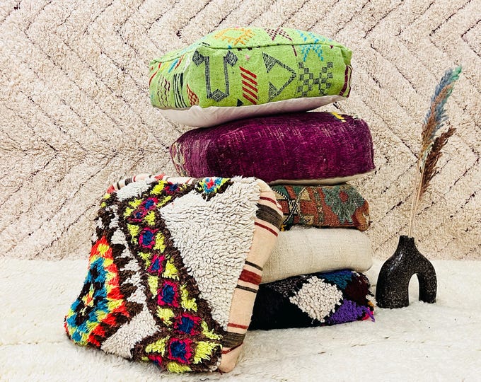 kilim pouf, Multi Color Moroccan pouf, vintage pouf, Beni ouarain pouf, square pouf, outdoor kilm pouf, Yoga meditation, ottoman pouf