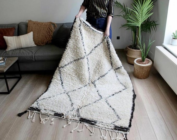 Custom Moroccan Beni Ourain Rug – Handmade Wool Carpet with Geometric Berber Design – Authentic Handwoven Area Rug, Custom Sizes