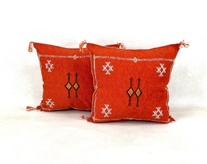 Arab Cactus Silk Pillow | Moroccan Handmade Boho Cushion | Decorative Throw Pillow Cover