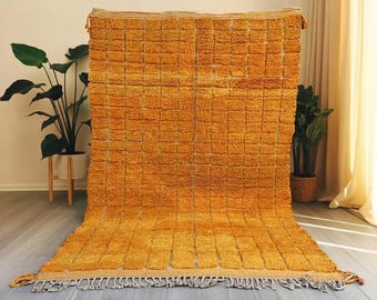 Tapete marroquino laranja queimado, tapete berbere feito à mão em lã, tapete felpudo moderno e sólido, decoração luxuosa para sala de estar em estilo boho, tapete artesanal.