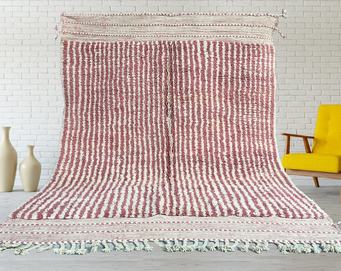 Beni Ourain Berber Rug 218x254 cm 7.15x8.33 ft Natural Wool, Modern, Minimalist, Bohemian