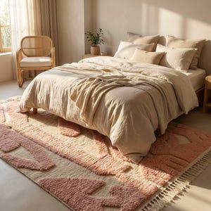 Carved Pink Moroccan Rug, Custom High Pile Wool Carpet, Abstract Geometric Area Rug, Organic Modern Decor, Handmade image 4