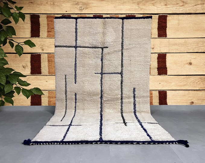 Beni Ourain Berber Rug Black and White 210x259 cm (6.89x8.49 feet) - Authentic, Modern, Minimalist, Bohemian