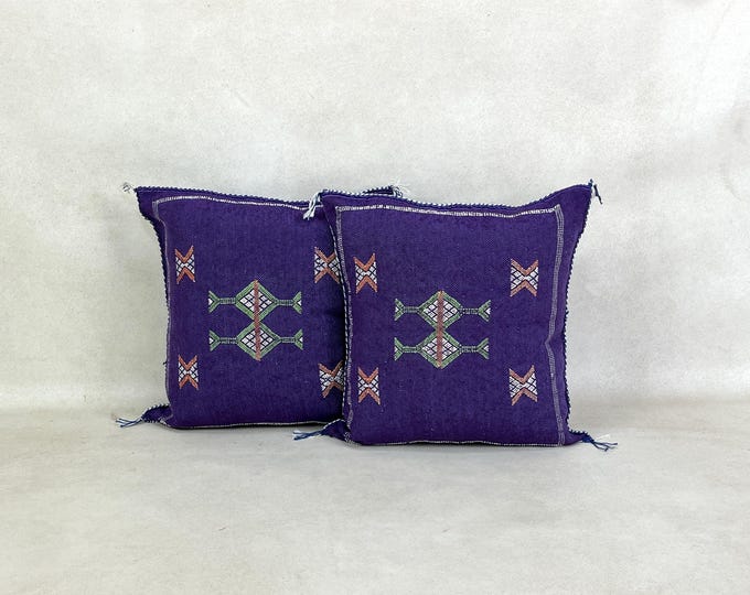 Arab Cactus Silk Pillow | Moroccan Handmade Boho Cushion | Decorative Throw Pillow Cover