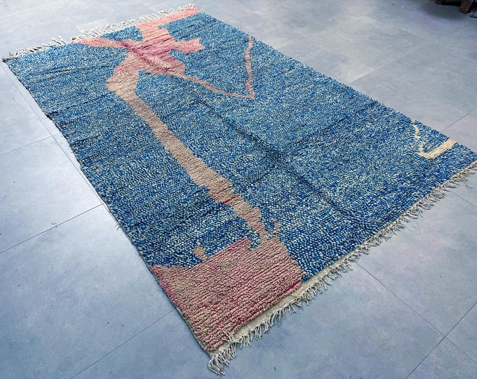 Moroccan rug, Authentic Azilal Rug, soft wool rug, area rug, abstract rug, berber rug 6x9 ft, blue rugTurkish rugs - Furniture