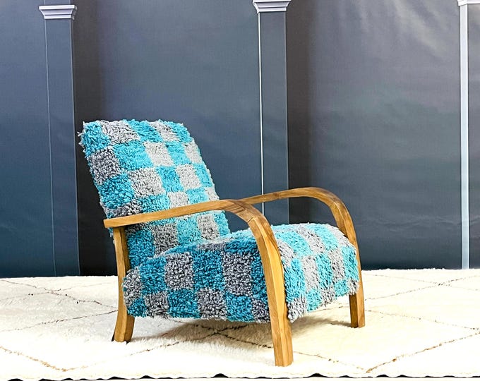 Timeless Elegance Handcrafted Mid-Century Modern Armchair with Retro Lounge Charm, Vintage Relaxation in Moroccan Wood Style, A Perfect Gift