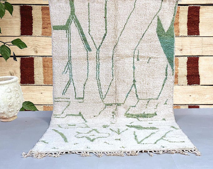 Boho Morrocan Rug, Custom Morocco Rug, Green Beni Ourain Rug, Azilal Rug, Shag Rug, Berber Rug