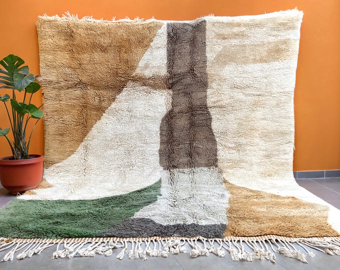 Moroccan Handmade Beni Mrirt Rug – A Soft Symphony of Colors and Geometry | Fluffy Authentic Berber Wool Rug 8.6x9.4 FT