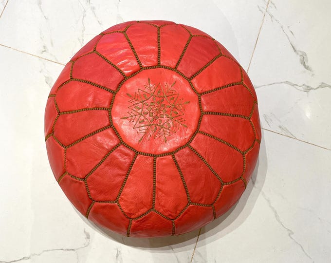 Handcrafted Moroccan Leather Pouf – Made from Premium Natural Leather, Perfect for Adding Authentic Decor and Comfort to Any Space
