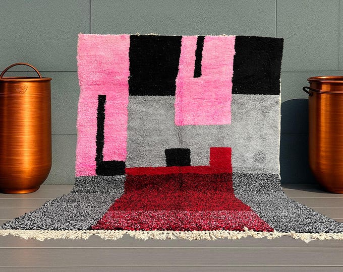 Berber Beni Ourain Rug 228x293 cm (7.5x9.6 ft) – Multicolor, geometric, natural wool, handmade, boho modern decor