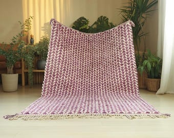 Wistful Mauve Moroccan Wool Rug, Handmade Pink & Cream Berber Carpet, Soft Boho Area Rug, Abstract Geometric Wool Rug for Living Room - Rugs