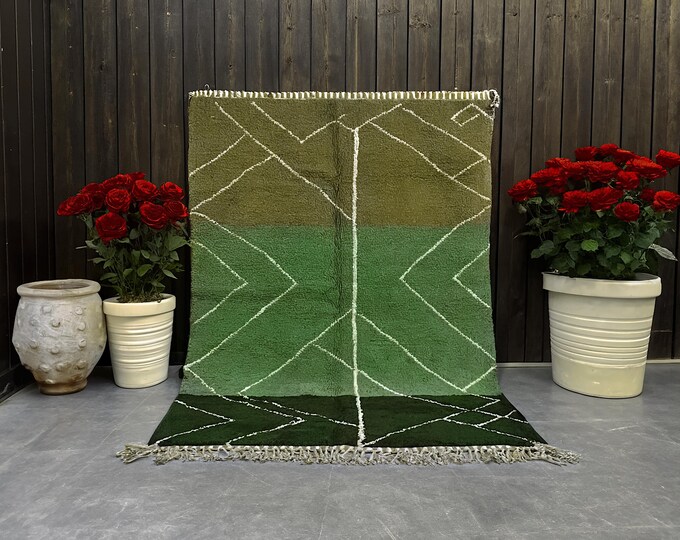 CUSTOM Green Beni ourain rug - New Berber design Hand-Knotted Moroccan wool rug - berber carpet - FREE SHIPPING