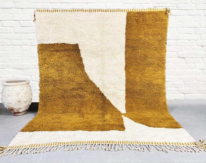 Moroccan rug, Yellow Wool Rug, custom rug, Geometric Berber Carpet, Handmade Boho Area Rug for living room, Handmade Rug, moroccan