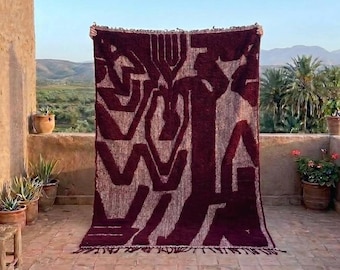 Handmade Moroccan Rug - Deep Red and Brown 3D Sculpted Berber Carpet - Modern Abstract Wool Rug -Thick Custom Area Rug-Authentic Beni Ourain
