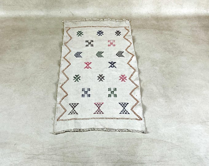 White Moroccan Rug, Cactus Silk Rug, Wall Tapestry Rug, Small Accent Rug, Boho Deco