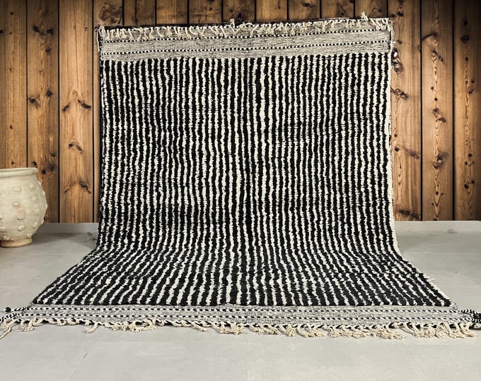 Black and White Beni Ourain Berber Rug – Handmade to Orde.Large area rug.Cozy rug.Geometric rug