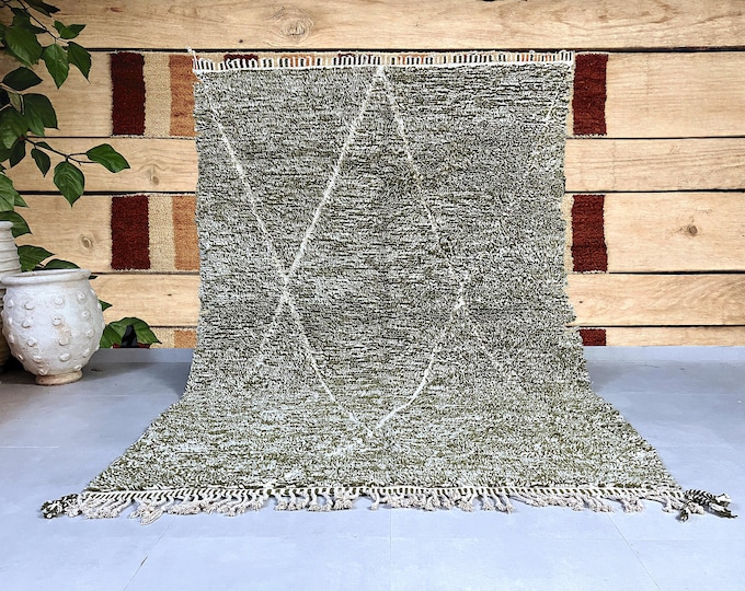 Moroccan rug green - Handmade rug - Moroccan berber rug - Beni ourain rug - Morocco rug - Moroccan area rug - Custom green rug - Wool rug
