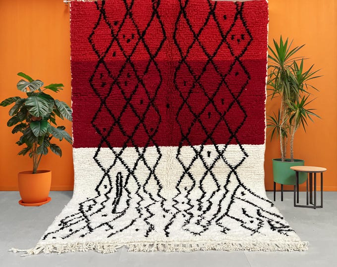 moroccan rug, area rugs, custom rug, red rug , red Beni Ourain Rug, Atlas Mountains Wool, Traditional Berber Designed Rug, Moroccan rugs