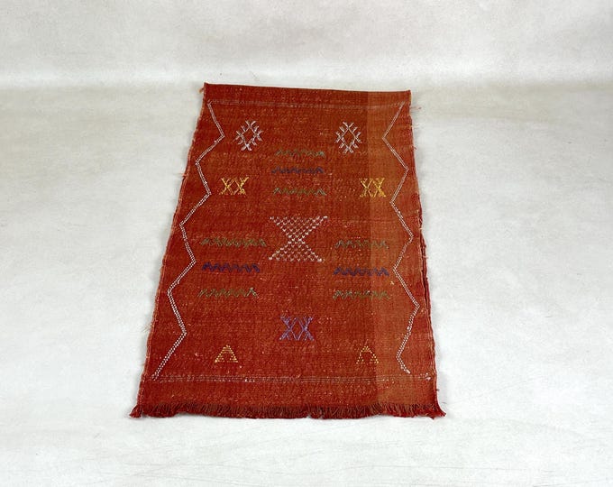 Orange Moroccan Rug, Cactus Silk Rug, Wall Tapestry Rug, Small Accent Rug, Boho Deco