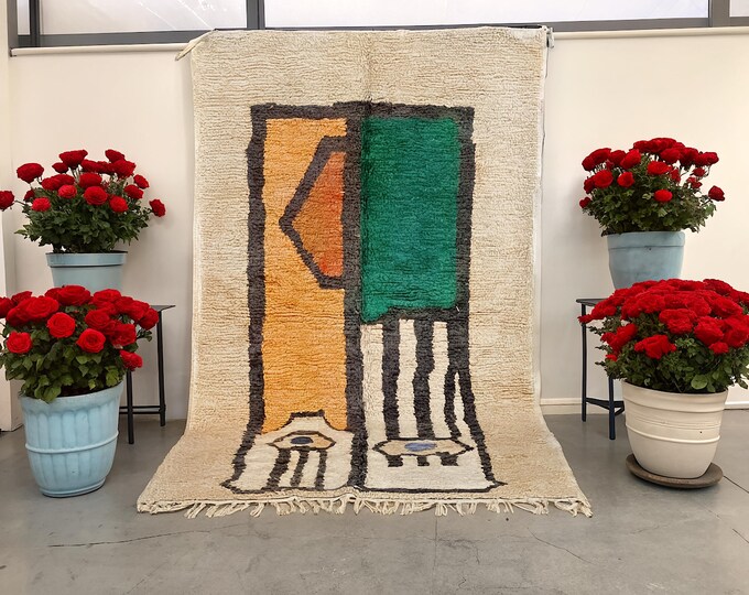 Modern Beni Ourain Rug, Unique Abstract Design, Handmade to Order.Living room rug.High pile rug