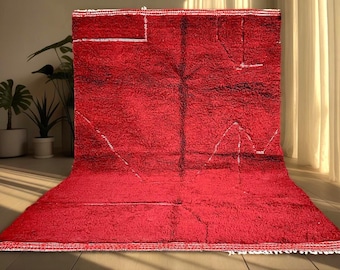 Deep Red Moroccan Rug – Handmade Wool Carpet, Berber Area Rug, Custom Boho Moroccan Decor, Bold Statement Wool Living Room Rug