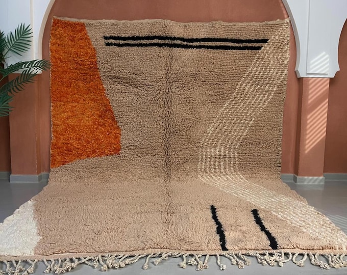 Handwoven Orange and Beige Geometric Rug - Custom Made to Order - FREE Worldwide Shipping