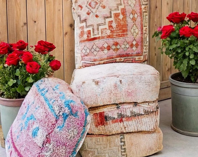 kilim pouf, Multi Color Moroccan pouf, vintage pouf, Beni ouarain pouf, square pouf, outdoor kilm pouf, Yoga meditation, ottoman pouf