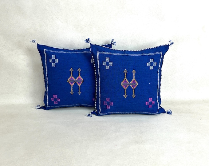 Arab Cactus Silk Pillow | Moroccan Handmade Boho Cushion | Decorative Throw Pillow Cover