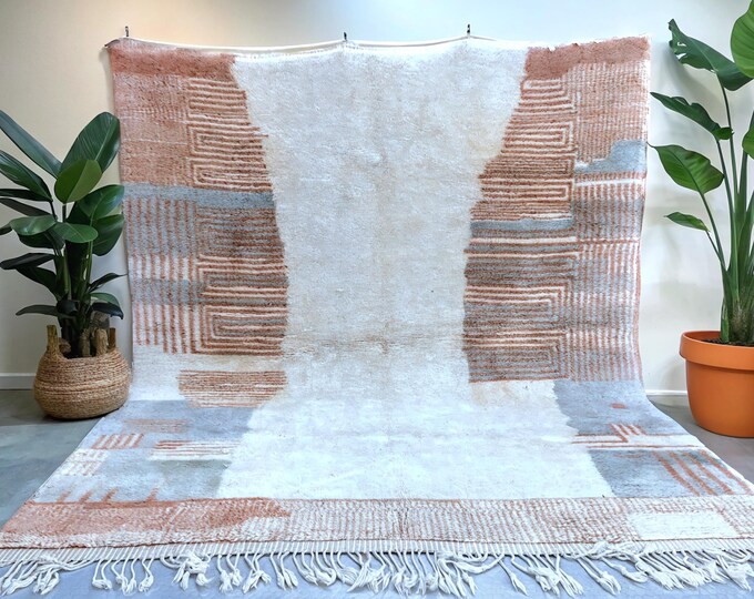 Moroccan Handmade Beni Mrirt Rug – A Soft Symphony of Colors and Geometry | Fluffy Authentic Berber Wool Rug 8.6x10.0 FT
