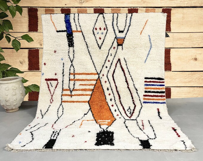 Large Colorful Moroccan Beni Ourain Rug – Handwoven Wool Berber Carpet – Custom Modern Moroccan Rug – Vibrant Boho Area Rug