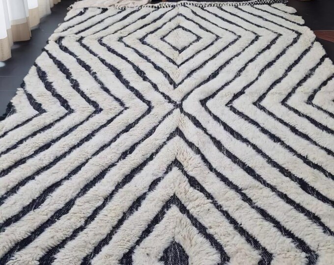 Handmade Olive Green Berber Rug – Moroccan Wool Tribal Carpet – Ivory and Olive Area Rug – Minimalist Abstract Boho Wool Rug