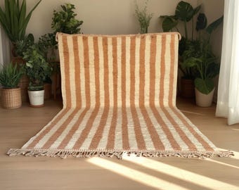 Striped Moroccan Rug in Cameo Rose & White – Handwoven Wool Area Rug | Custom Sizes | Boho Minimalist Home Decor | Soft Berber Carpet