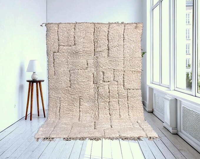 Cream contemporary Beni ourain rug - Custom Moroccan rug Hand knotted berber area rugs, wool rug